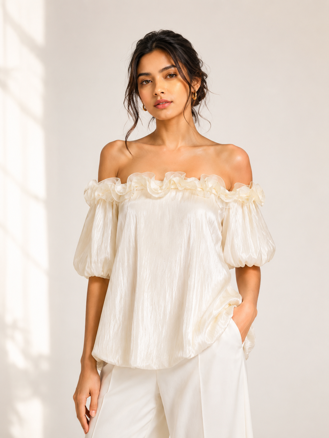 Women's Ivory Off-Shoulder Blouse