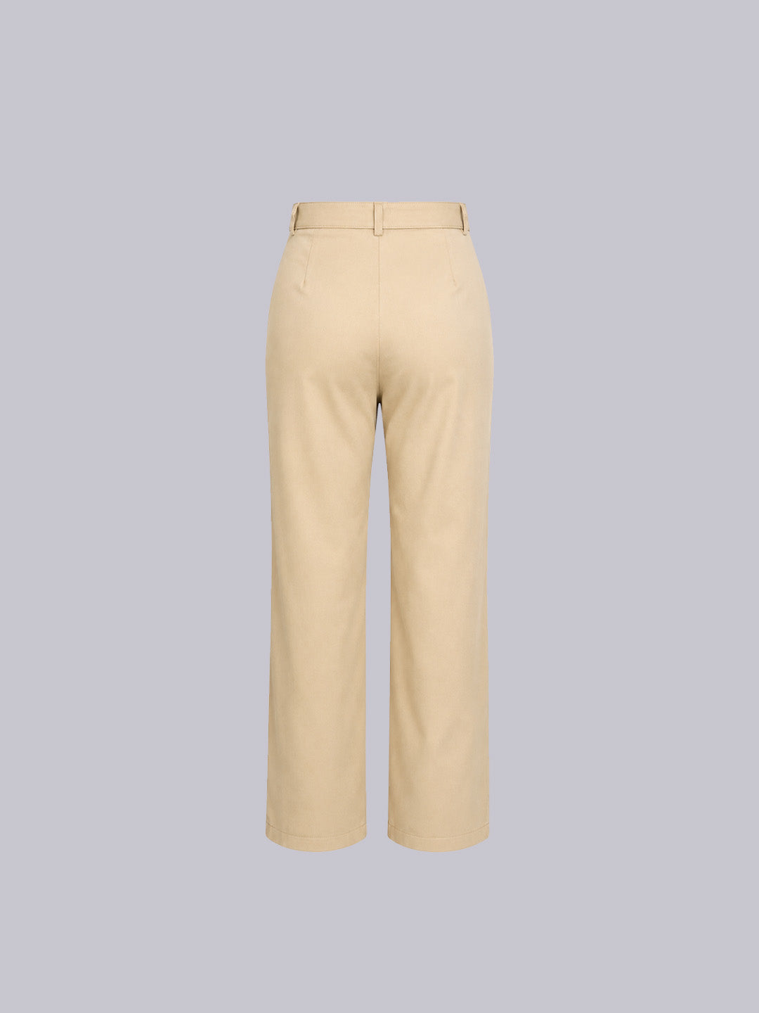 A pair of light beige cropped trousers shown from the back.