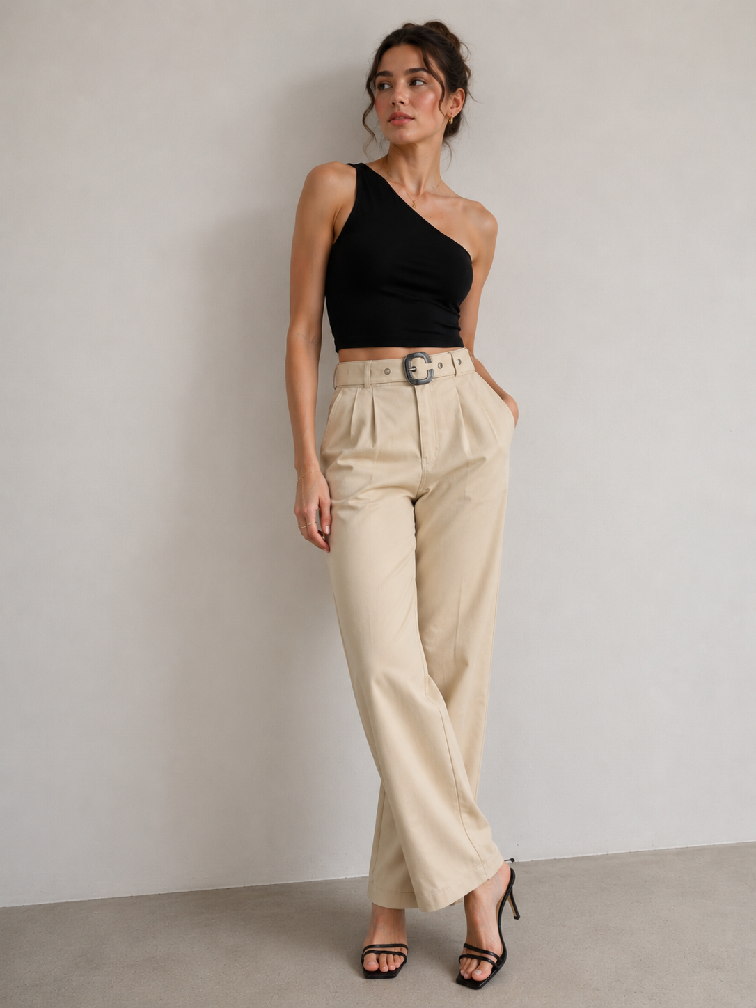 A Black one-shoulder Crop Top