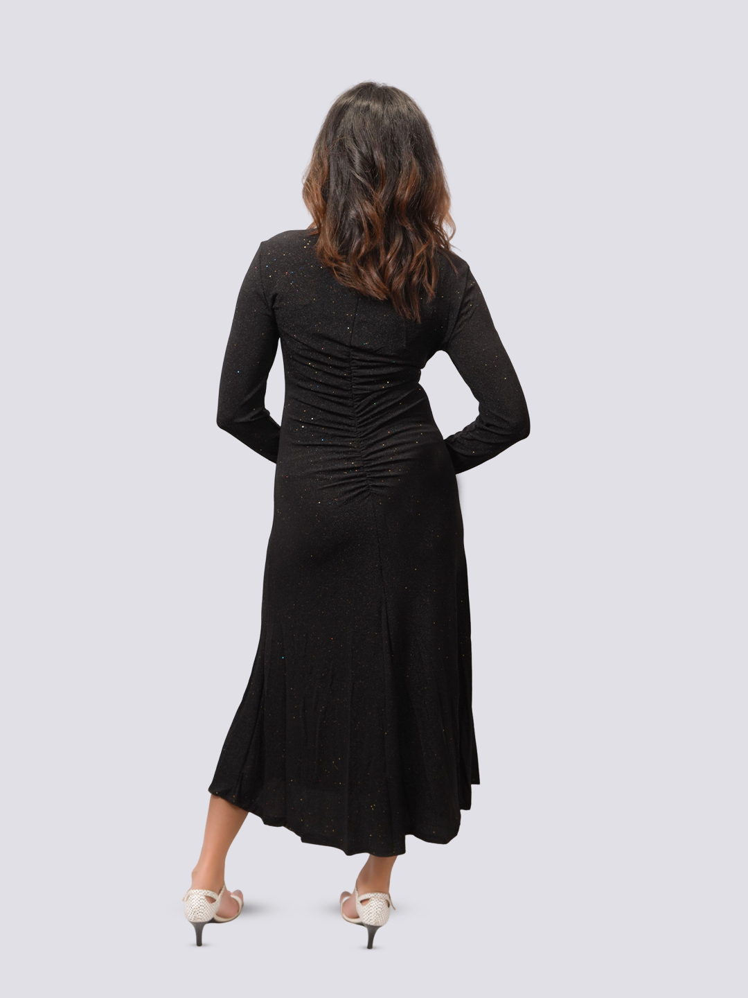 Women's black long sleeve maxi dress with a flattering silhouette, perfect for casual and formal occasions