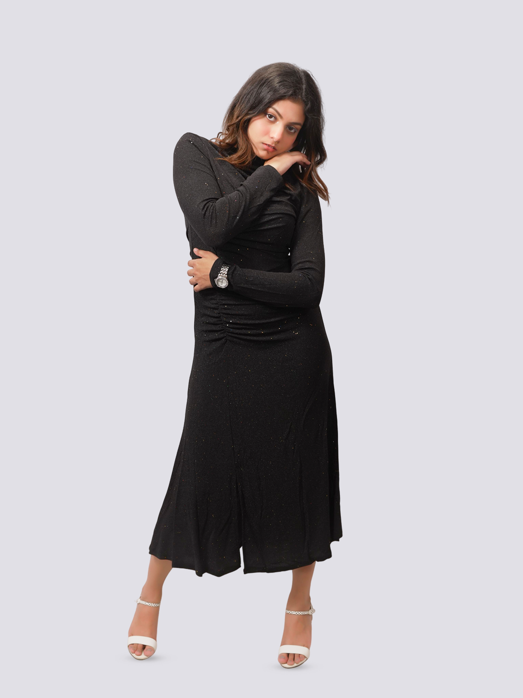 Women's black long sleeve maxi dress with a flattering silhouette, perfect for casual and formal occasions