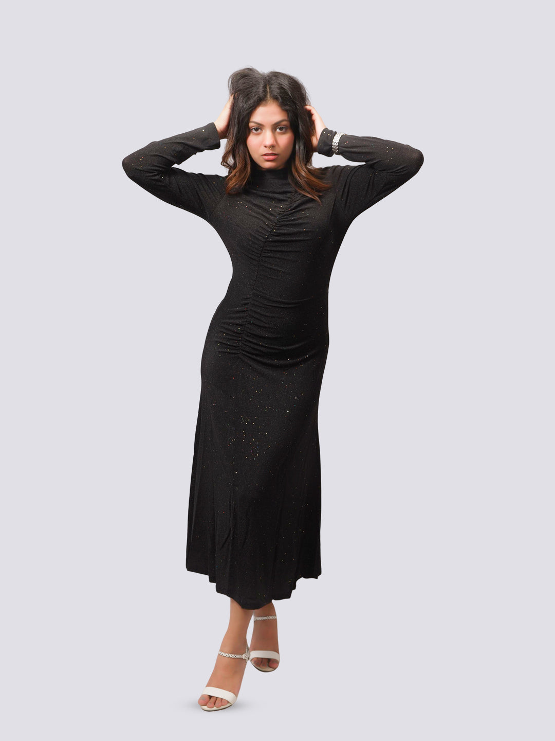 Women's black long sleeve maxi dress with a flattering silhouette, perfect for casual and formal occasions