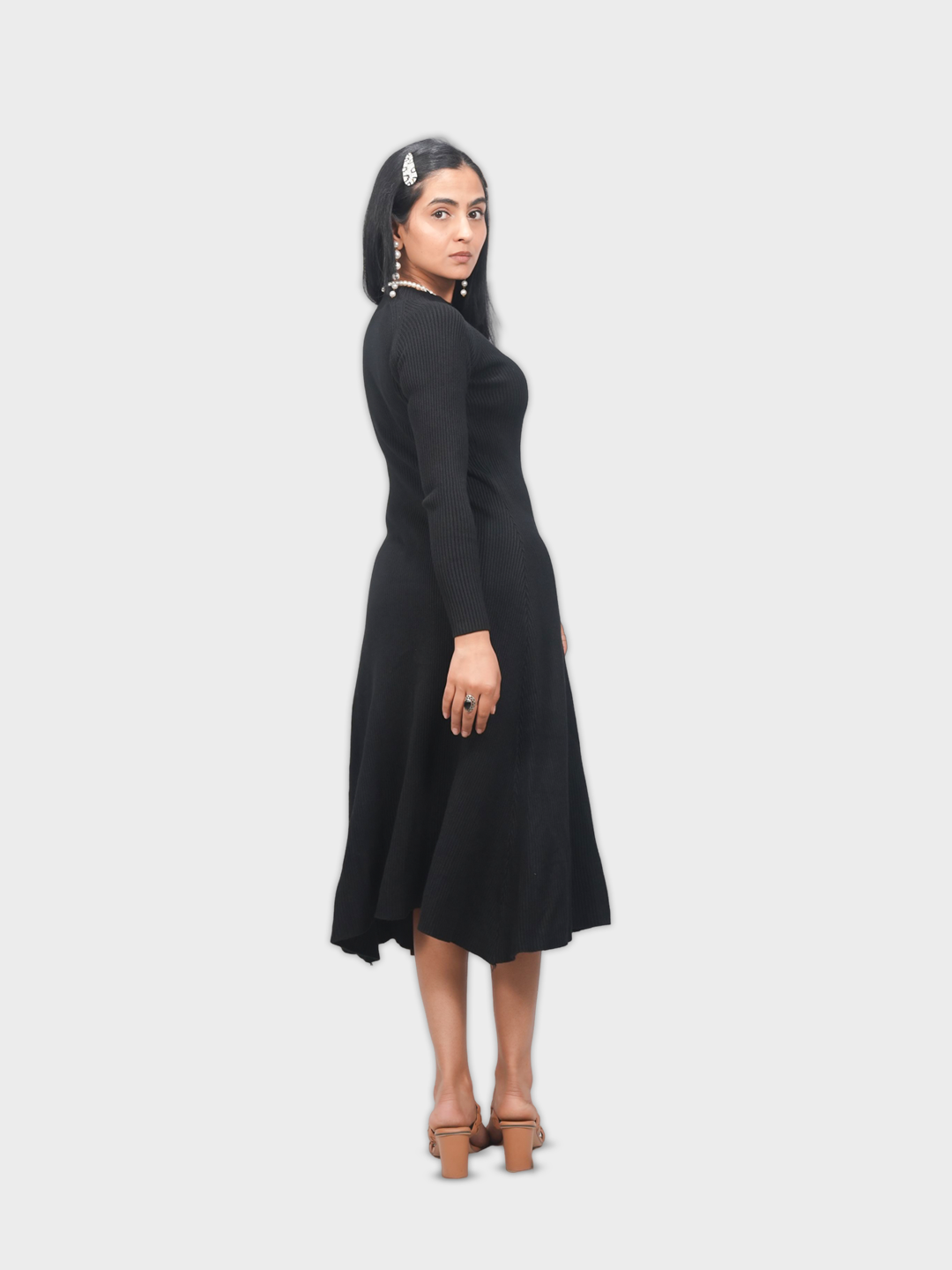 Woman wearing a black dress
