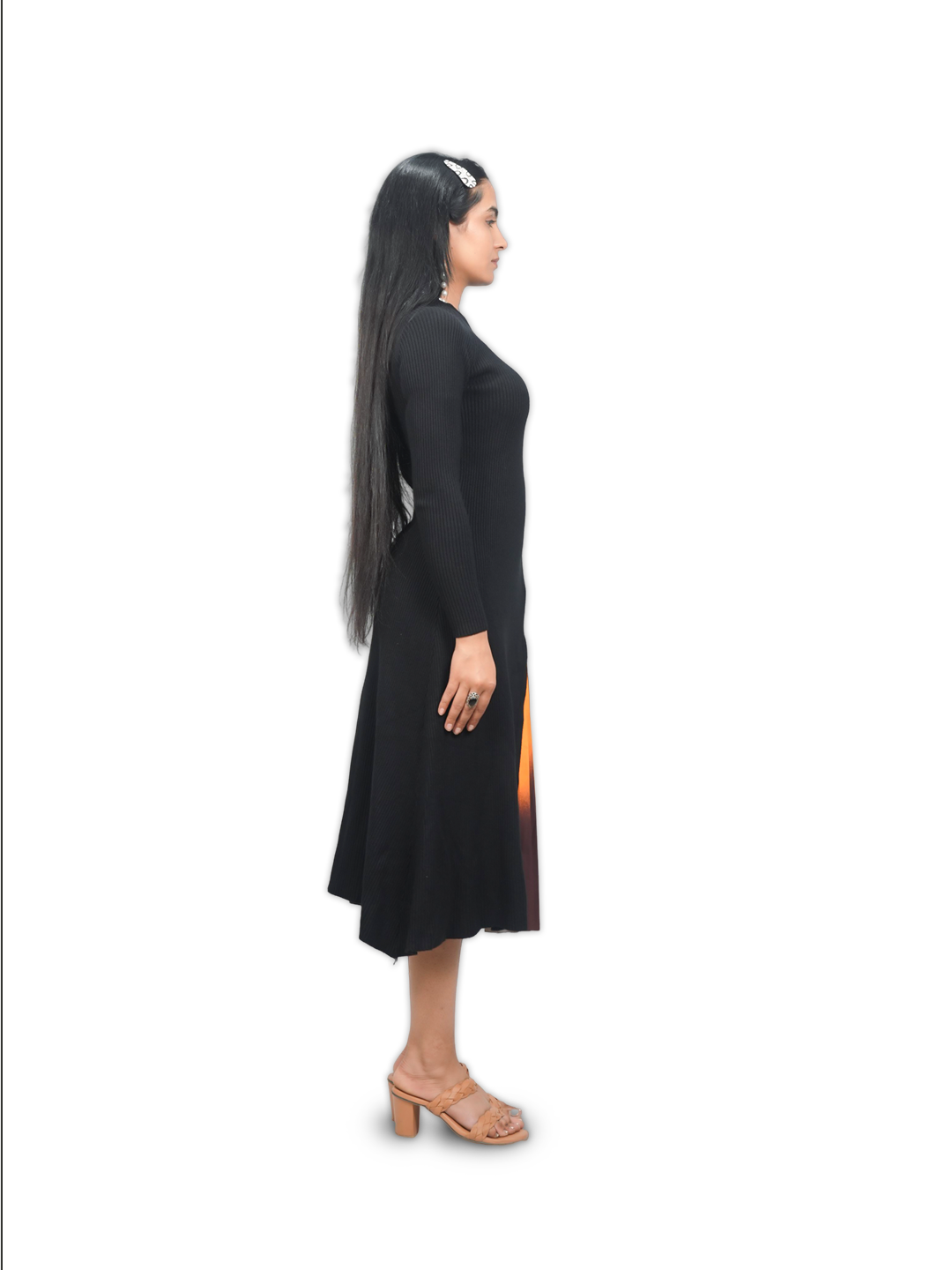 Woman wearing a black dress