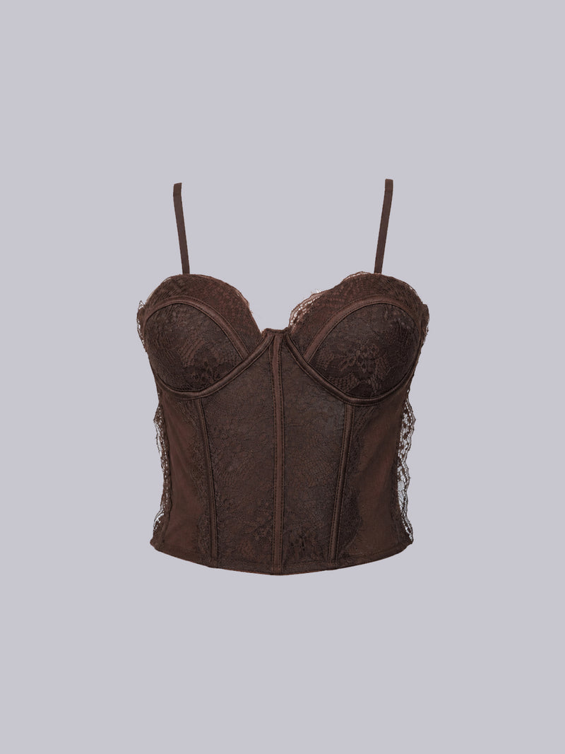 Women's Brown Lace Corset Top