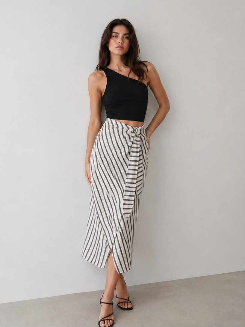  A black asymmetrical one-shoulder crop top 
